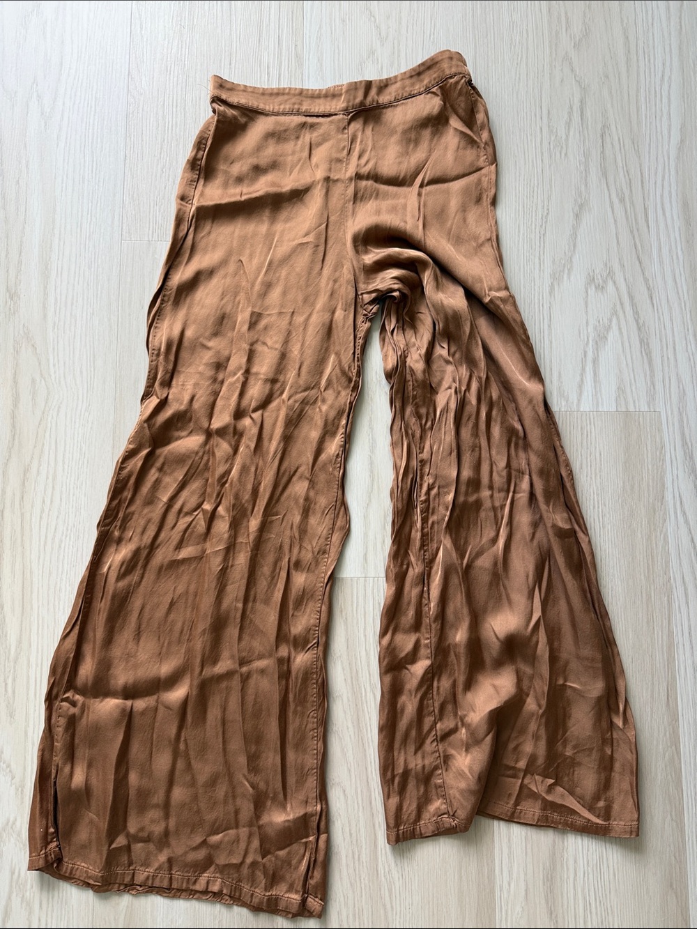 Wide Leg Satin-Look Pants in Copper Brown SM